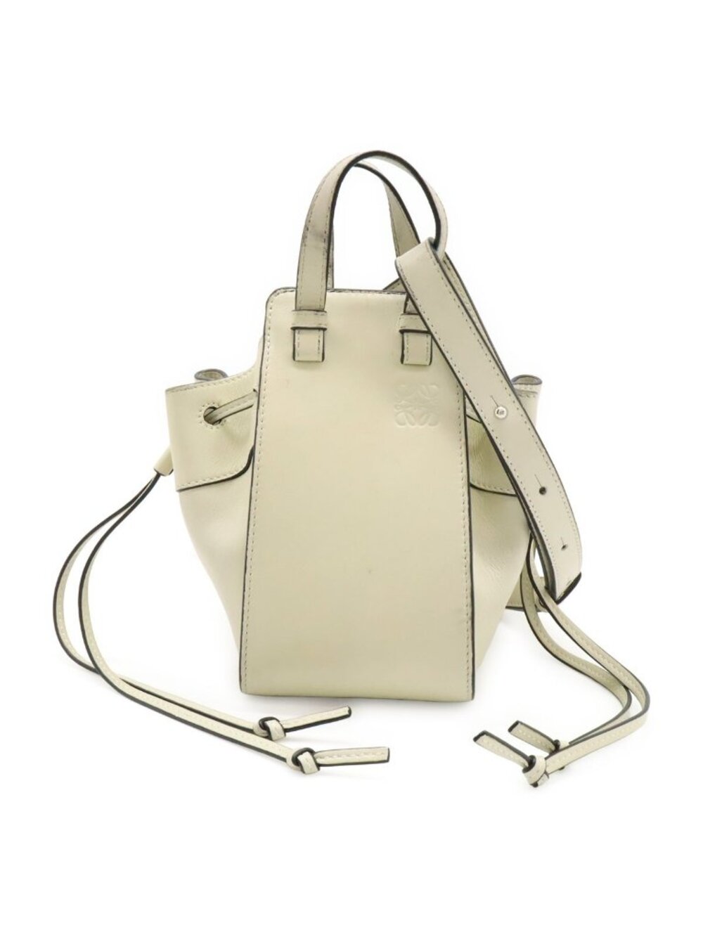 Loewe Hammock Drawstring Mini 2-Way Shoulder Bag Leather Ivory White Silver
